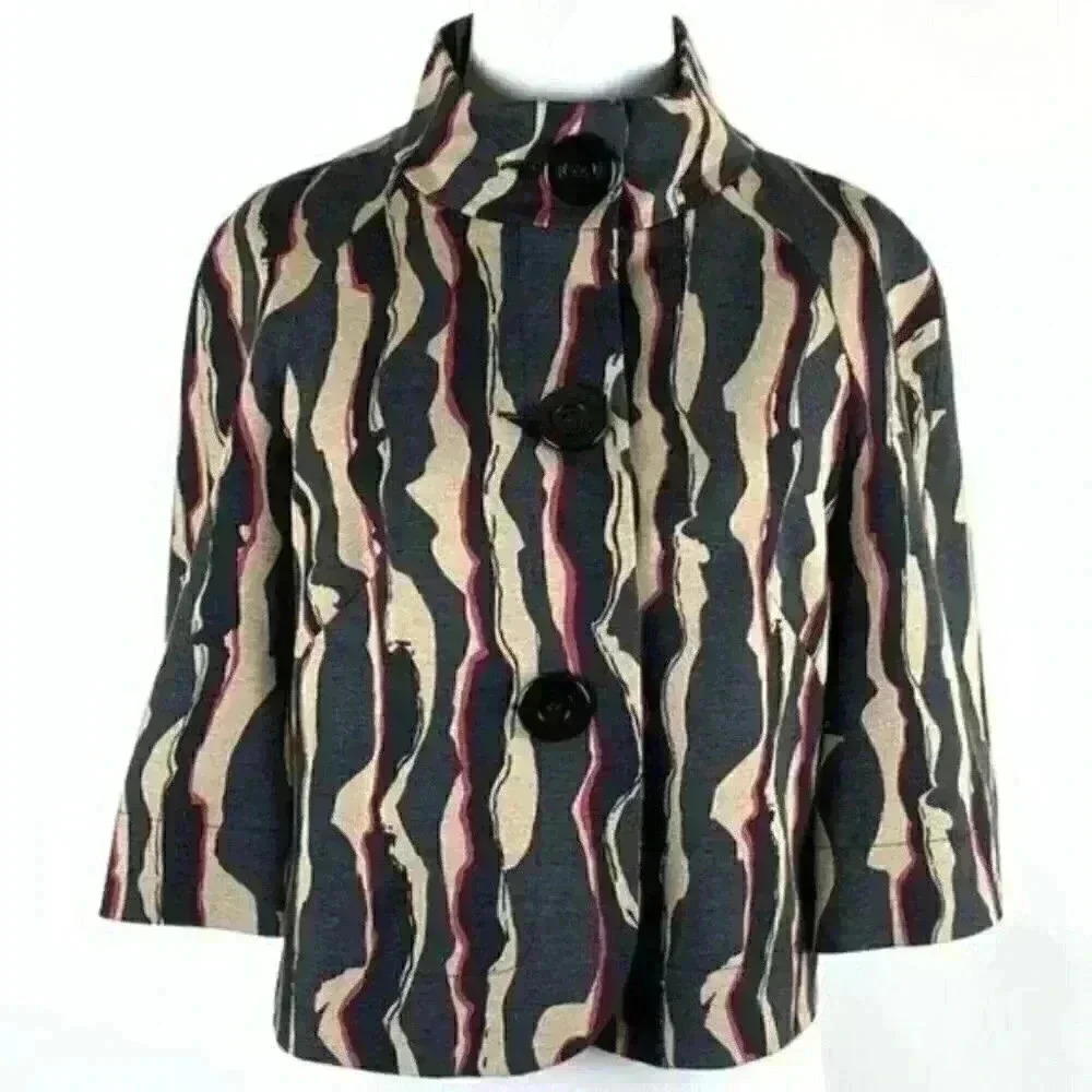 Trina Turk Blazer 2 black tan red 3/4 sleeve boxy